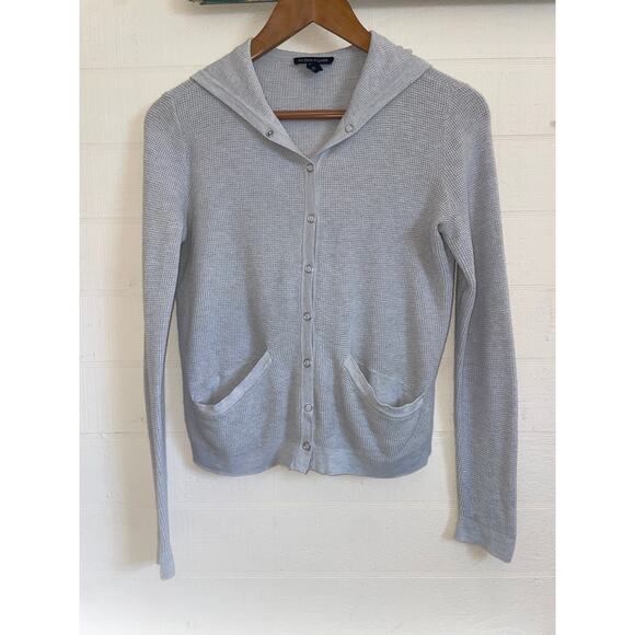 EILEEN FISHER Gray Waffle Knit Hoodie ORGANIC COTTON SILK Sweater Cardigan XXS - Picture 1 of 4
